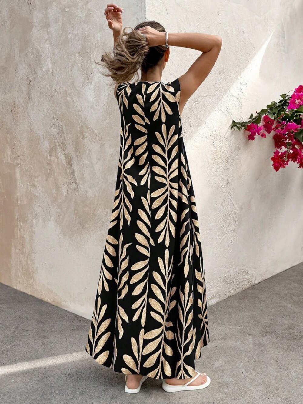Multicolor Casual Women's Leaf Patterned Dress - Picture 2 of 4